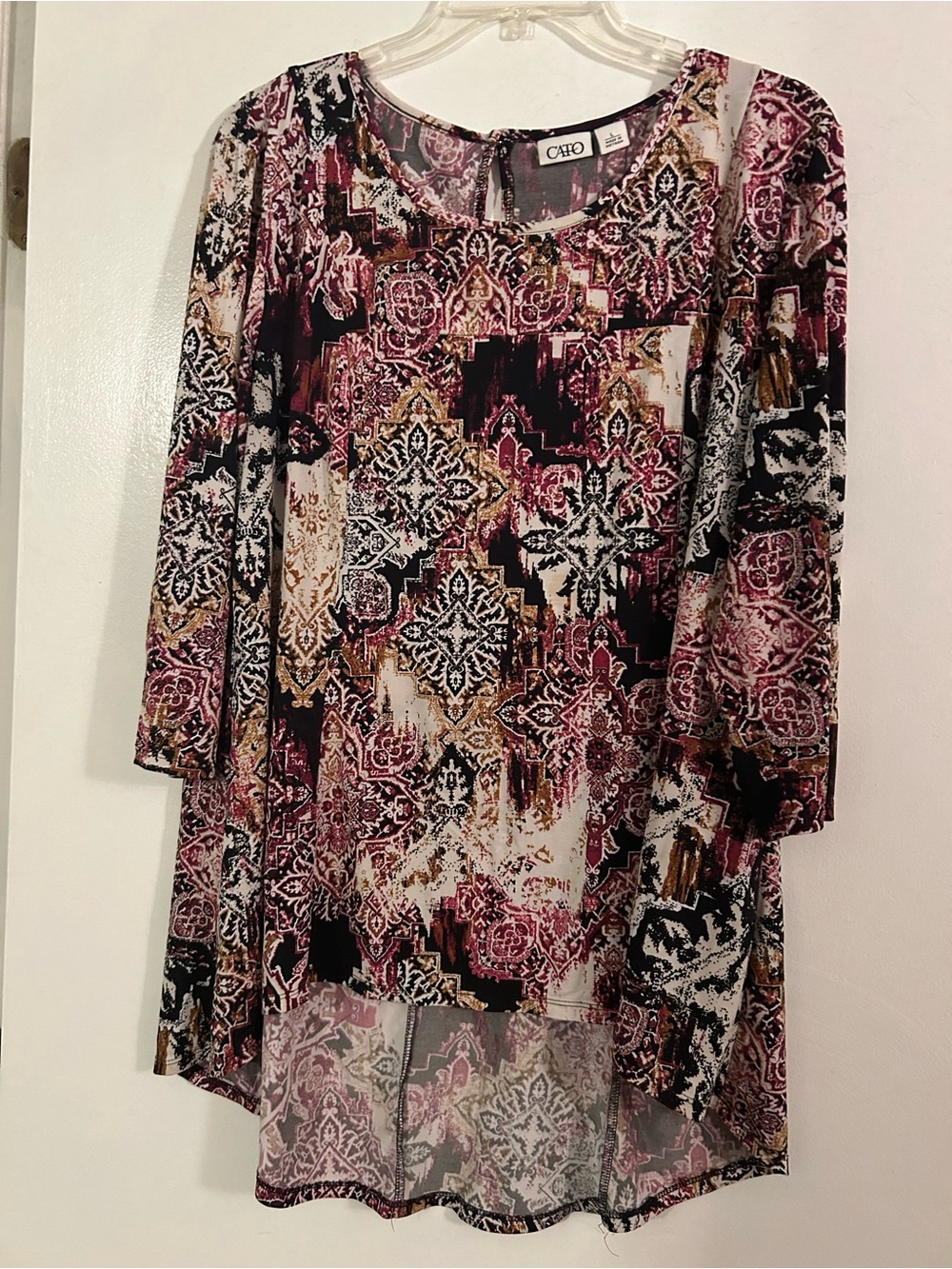 Cato Pink Black and Gold Patterned Scoop-Neck Tunic